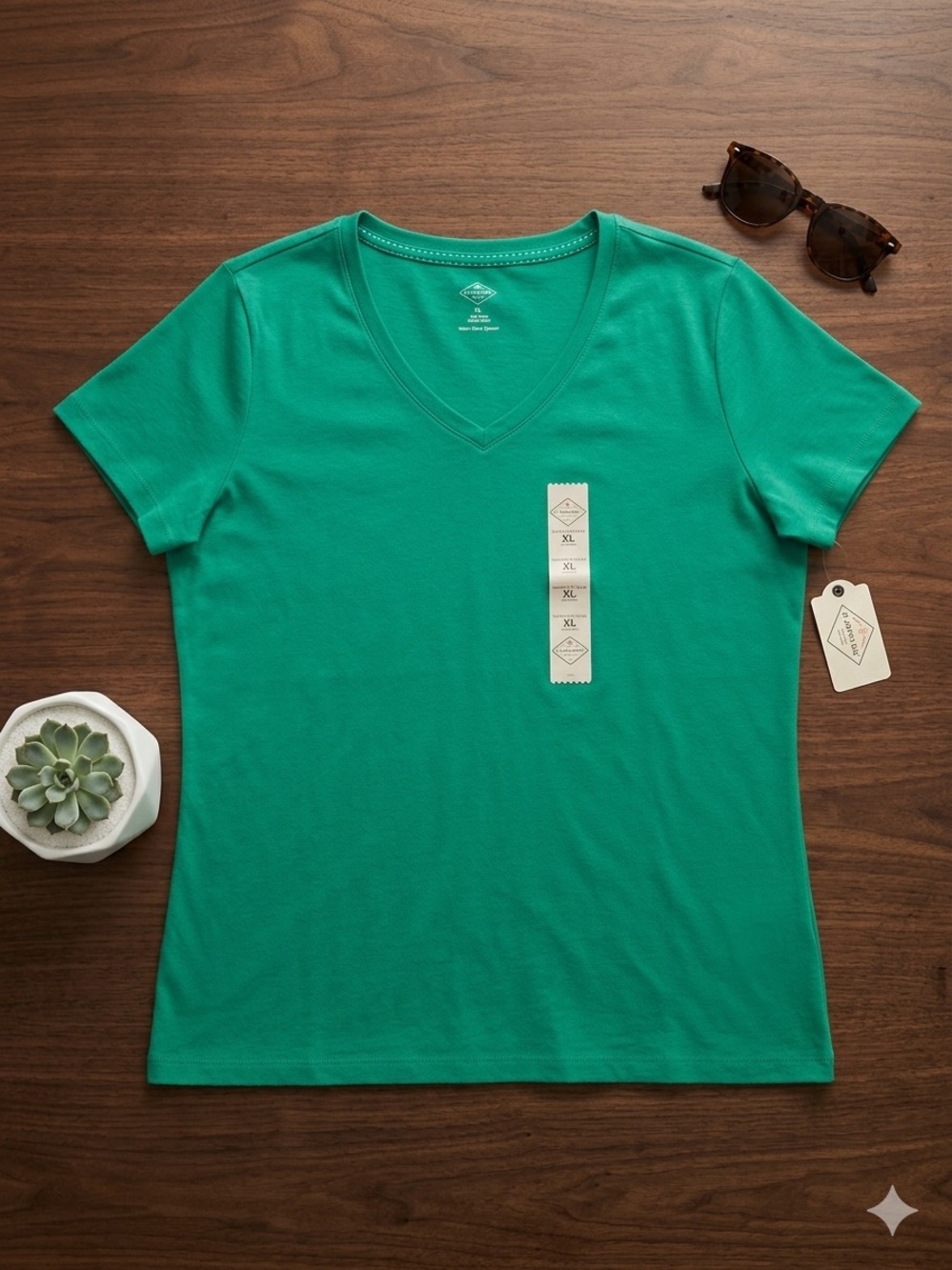 Women's Green V-Neck Tee
